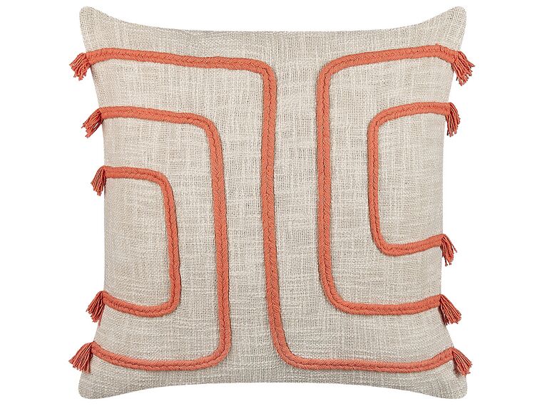 Bawełniana poduszka w abstrakcyjny wzór 45 x 45 cm beżowo-pomarańczowa PLEIONE_840348