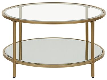 Sklenený konferenčný stolík so zrkadlovou policou zlatý BIRNEY