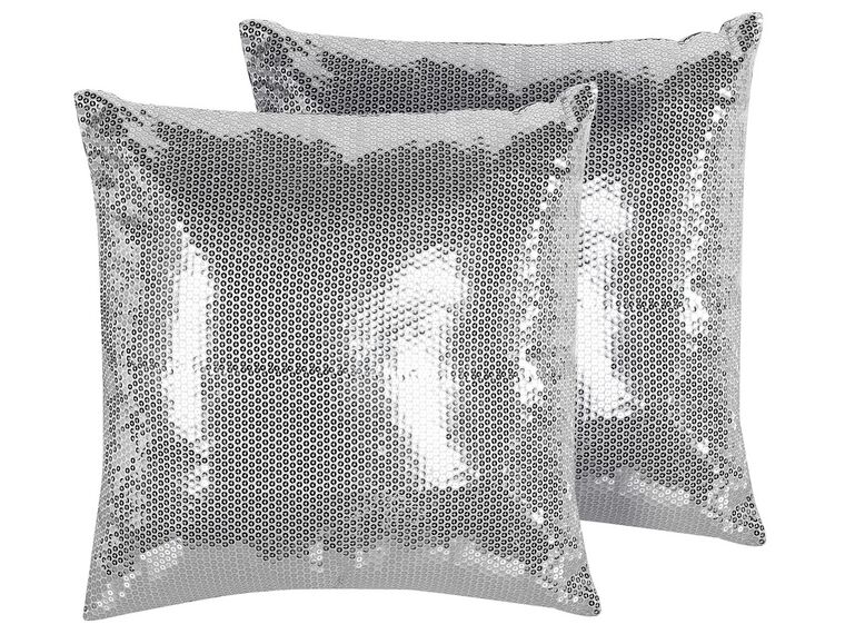 Set di 2 cuscini decorativi con paillette color argento 45x45cm ASTER_770161