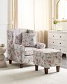 Fabric Wingback Chair with Footstool Floral Pattern Cream HAMAR_794145