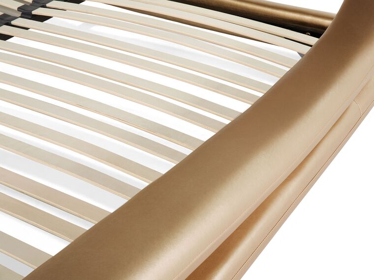 Leather EU Super King Bed Gold AVIGNON Beliani.co.uk