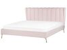 Zamatová posteľ s USB portom 180 x 200 cm ružová MIRIBEL_870551
