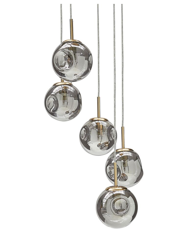 5 Light Glass Pendant Lamp Transparent and Brass RALFES_868611