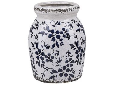 Kameninová váza na květiny 18 cm bílá/ modrá AMIDA
