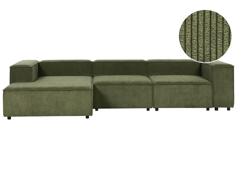 Canapé d'angle à droite 3 places modulable en velours côtelé vert APRICA_904167