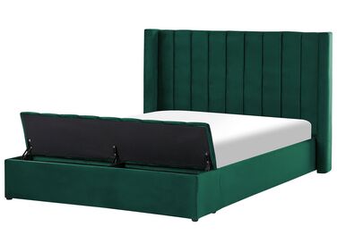 Velvet EU King Size Bed with Storage Bench Green NOYERS