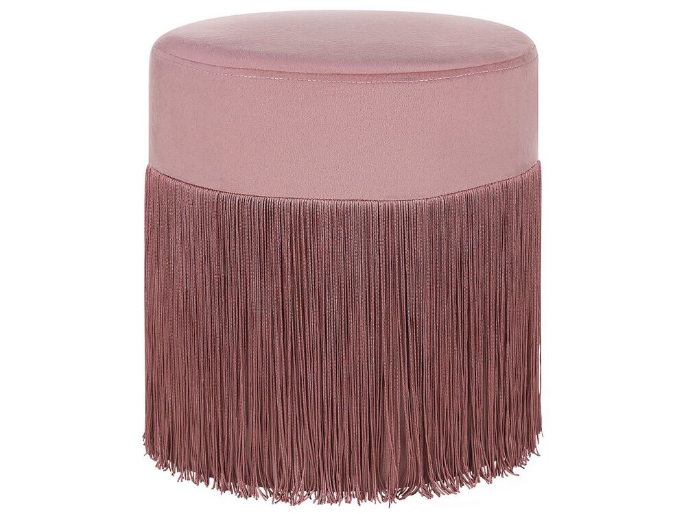 Velvet Pouffe with Tassels Pink VIRGINIA Beliani.co.uk