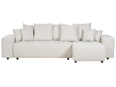 Canapé-lit d'angle à gauche avec rangement en tissu beige clair LUSPA