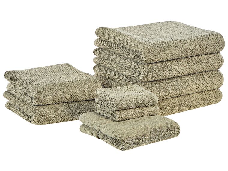 Set of 9 Cotton Terry Towels Green MITIARO_841760