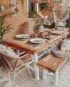 Zestaw ogrodowy drewniany stół i 2 ławki biały SCANIA_829577