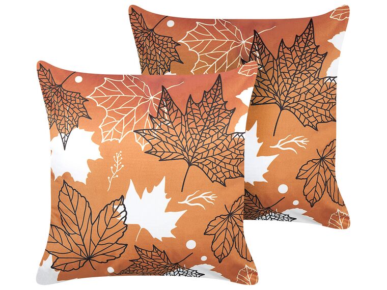 Conjunto de 2 almofadas decorativas em veludo laranja com padrão de folha 45 x 45 cm POINSETTIA_834906