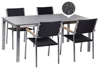 Zahradní jídelní souprava stolu a 4 židlí z umělého ratanu černá COSOLETO/GROSSETO