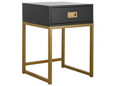 Table appoint noire / dorée avec tiroir LARGO