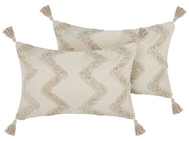 Set of 2 Tufted Cotton Cushions Chevron Pattern 40 x 60 cm Beige CERINTHE