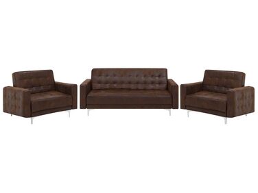 Modular Faux Leather Living Room Set Brown ABERDEEN