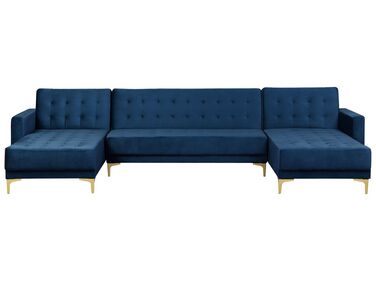 Sofá-cama em forma de U de 5 lugares em veludo azul marinho ABERDEEN