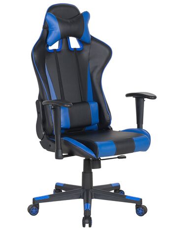 Cadeira de escritório em pele sintética preta e azul GAMER