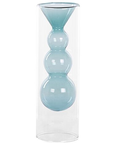 Florero de vidrio transparente/azul turquesa 27 cm KALOCHI