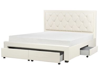 Velvet EU Super King Size Bed with Storage Cream LIEVIN