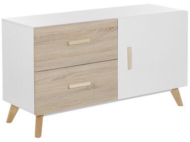 Sideboard weiß / heller Holzfarbton 2 Schubladen Schrank FILI