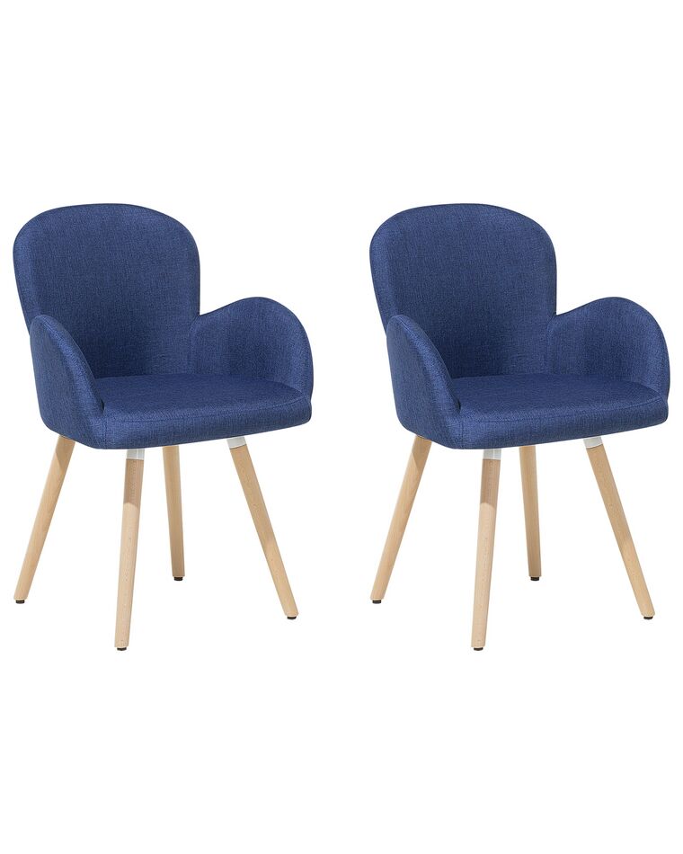 Conjunto de 2 sillas de comedor de poliéster azul marino/madera clara BROOKVILLE_696221