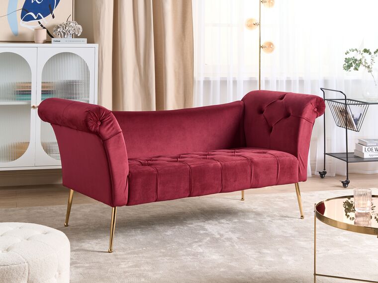 Velvet Chaise Lounge Dark Red NANTILLY Beliani.co.uk