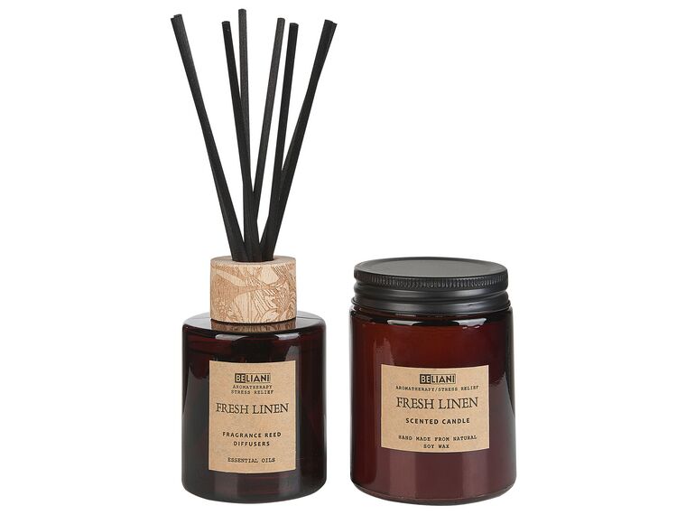 Soy Wax Candle and Reed Diffuser Scented Set Fresh Linen DARK ELEGANCE_874635