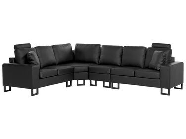 Canapé 6 places d'angle à droite en cuir noir STOCKHOLM II