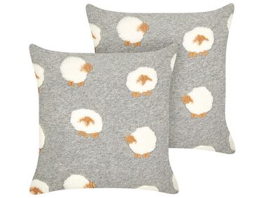 Set of 2 Cushions Sheep Pattern 45 x 45 cm Grey EINADIA