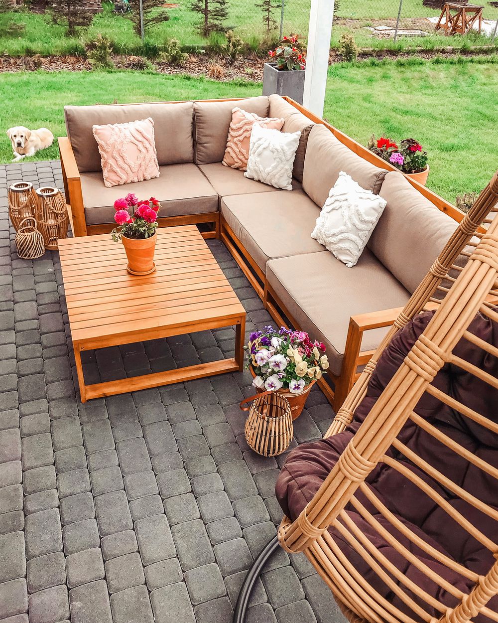 4 Seater Acacia Wood Garden Corner Sofa Set Grey TIMOR Beliani.fr