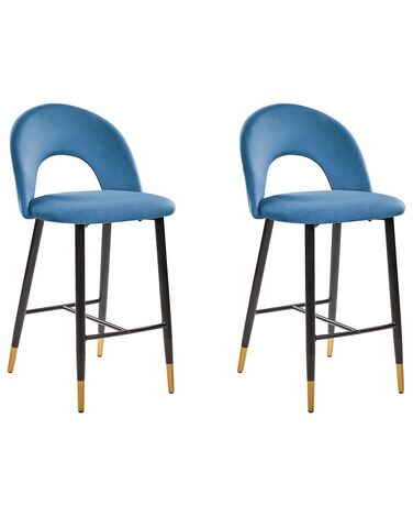 Set of 2 Velvet Bar Chairs Blue FALTON