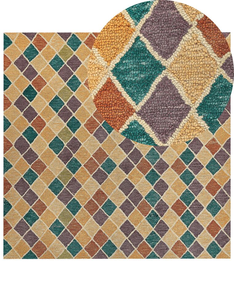 Teppich Wolle mehrfarbig 200 x 200 cm geometrisches Muster Kurzflor KESKIN_836630