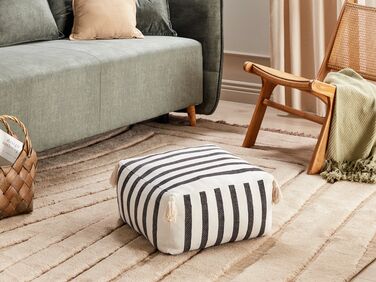 Cotton Floor Cushion 45 x 45 x 20 cm White and Black ASHTI