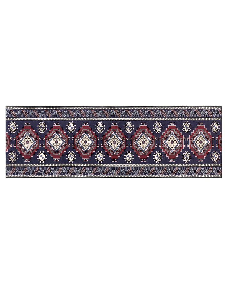 Teppich dunkelblau / dunkelrot 80 x 240 cm orientalisches Muster Kurzflor KANGAL_886697
