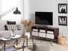 Móvel de TV com 3 gavetas e 3 prateleiras em madeira escura e branco FOSTON_753926