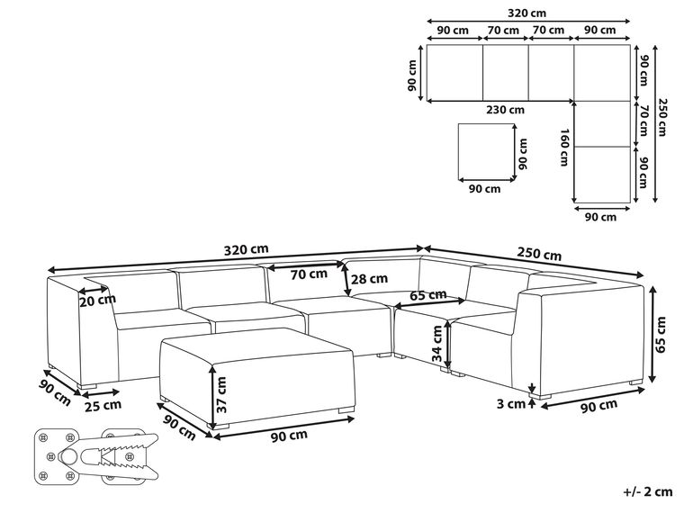 Left Hand 7 Seater Garden Corner Sofa Set Beige AREZZO Beliani.co.uk