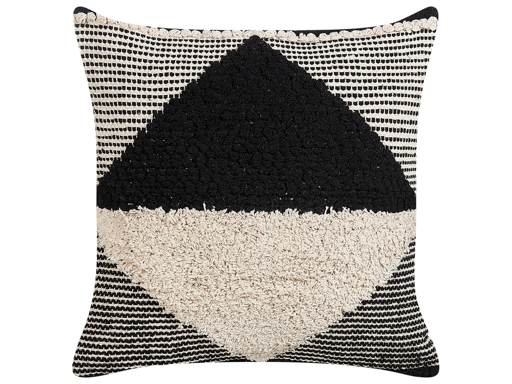 Tufted Cotton Cushion Geometric Pattern 50 x 50 cm Beige and Black