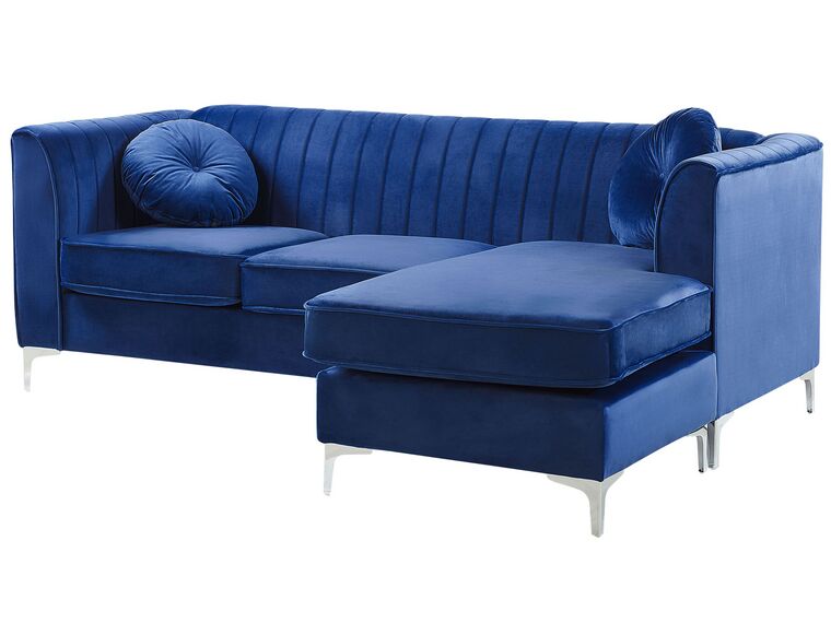 Left Hand Velvet Corner Sofa Navy Blue TIMRA Beliani.co.uk
