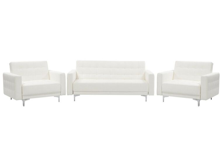 Modular Faux Leather Living Room Set White ABERDEEN_739461