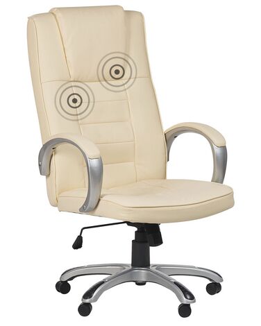 Fotel biurowy regulowany z funkcją masażu ekoskóra beżowy GRANDEUR II