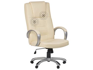 Cadeira de escritório com função de massagem em pele sintética creme GRANDEUR II