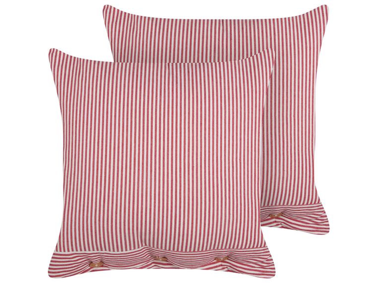 Conjunto de 2 almofadas decorativas com riscas em algodão vermelho e branco 45 x 45 cm AALITA_902640