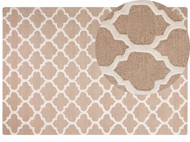 Teppich Wolle beige 160 x 230 cm marokkanisches Muster Kurzflor ERBAA