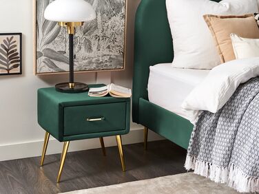 1 Drawer Velvet Bedside Table Green FLAYAT 