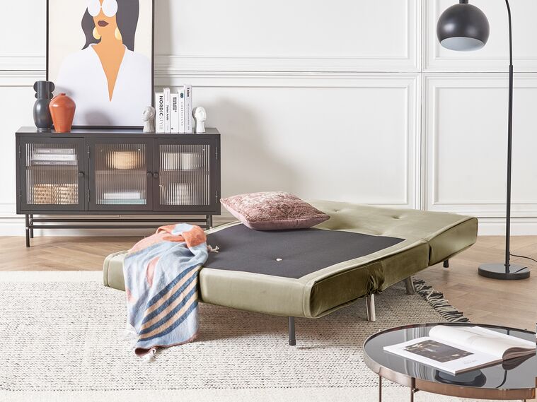 Divano Letto Jasper In Velluto Verde - 3 Posti, Click-Clac, Gambe Cromo, 196x98x91 Cm - Foto 12
