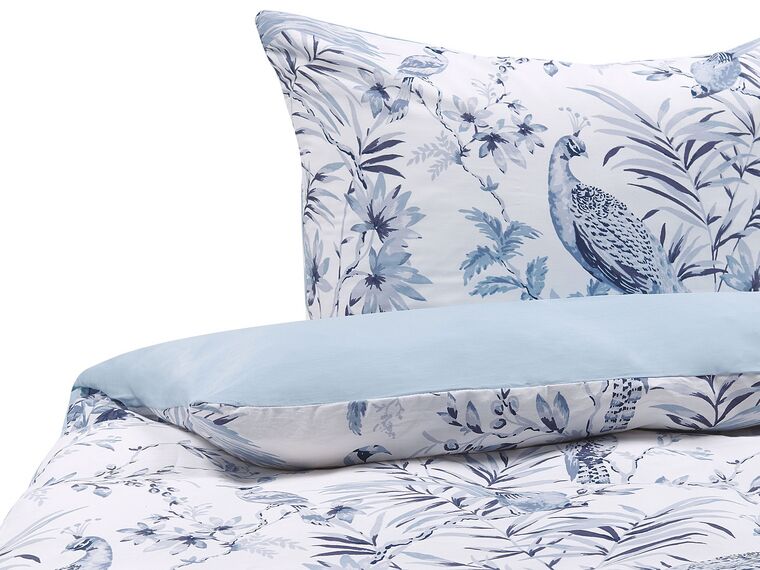 Parure de lit motif floral blanc et bleu 155 x 220 cm BALLARD_803070