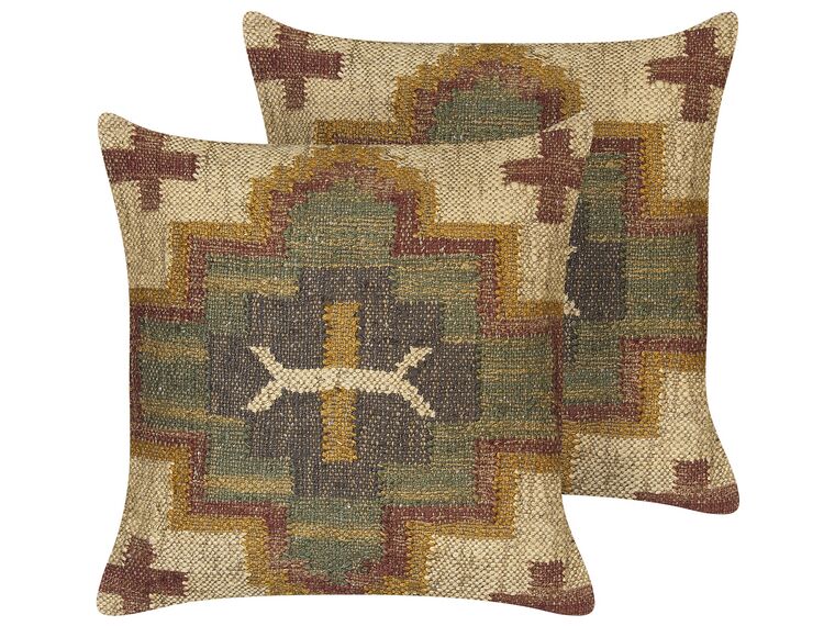Set of 2 Jute Cushions Geometric Pattern 45 x 45 cm Multicolour PULICAT_848110