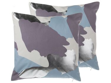 Set of 2 Cotton Cushions Abstract Pattern 45 x 45 cm Purple and Silver IXIA