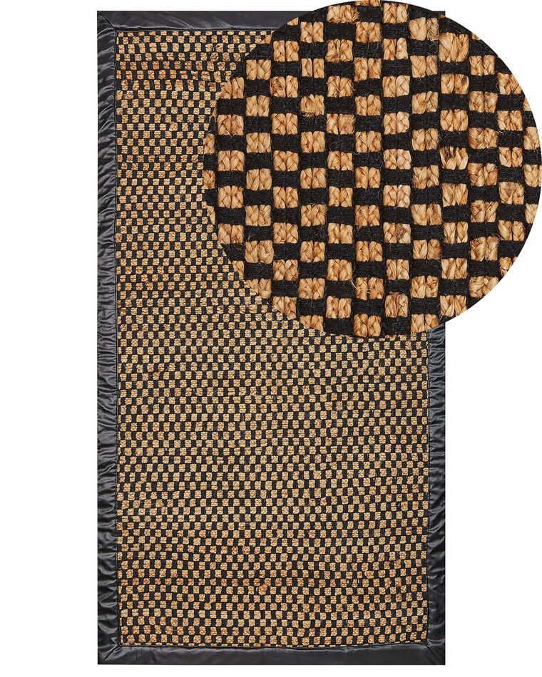 Teppich Jute schwarz / beige 80 x 150 cm kariertes Muster Kurzflor GERCE_886292