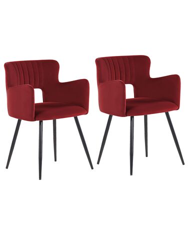 Conjunto de 2 sillas de comedor de terciopelo rojo oscuro/negro SANILAC